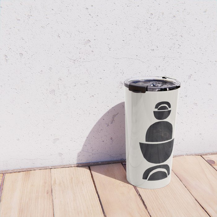 Black & White Minimalist Mid Century Paper collage Funky Black Ink Tribal Geometric by Ejaaz Haniff Travel Mug Gallery Image 4