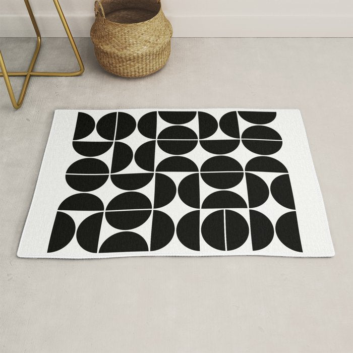 Mid Century Modern Geometric 04 Black Rug Gallery Image 1