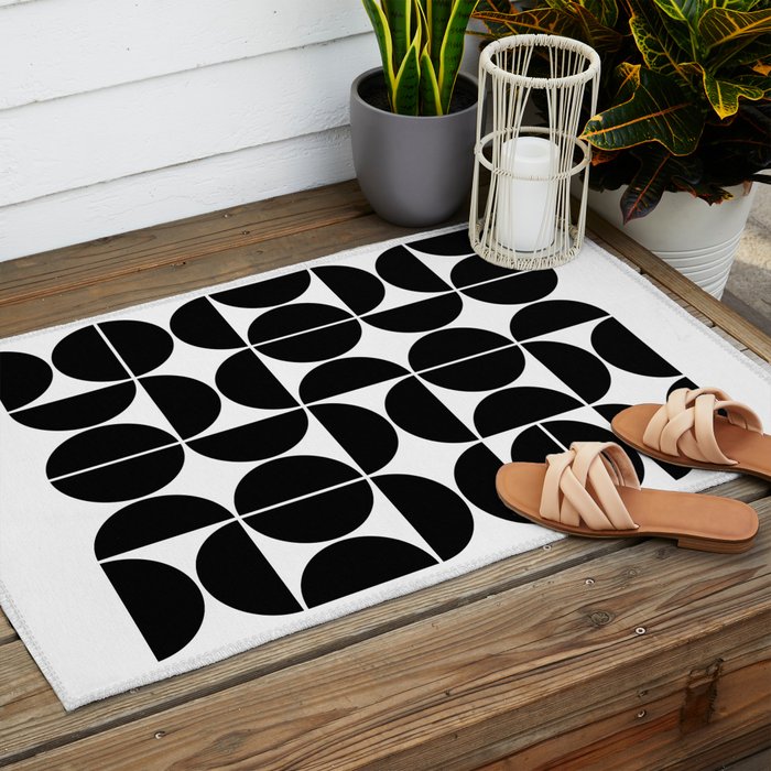 Mid Century Modern Geometric 04 Black Outdoor Rug Gallery Image 2