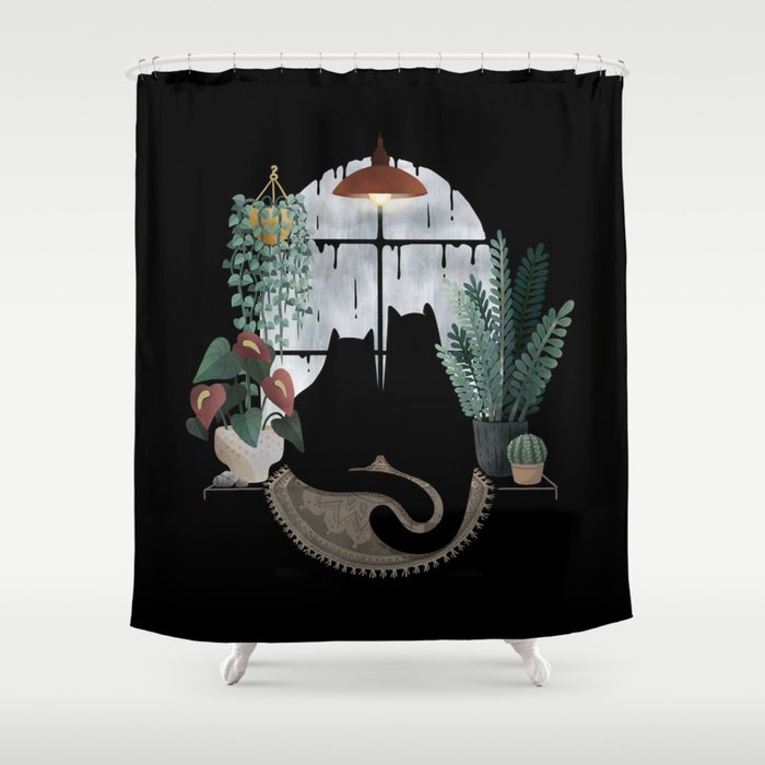Rainy Day Cats on Black Shower Curtain Gallery Image 1