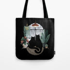 Rainy Day Cats on Black Tote Bag Gallery Image 1