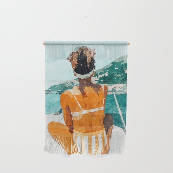 Solo Traveler, Watercolor Black Woman Painting, Travel Tropical Summer Illustration Wall Hanging Gallery Image 1
