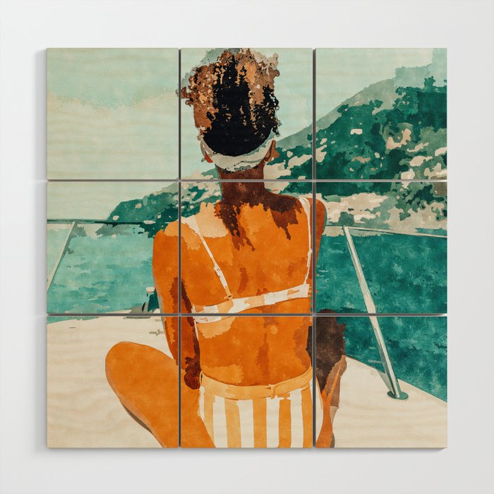 Solo Traveler, Watercolor Black Woman Painting, Travel Tropical Summer Illustration Wood Wall Art Gallery Image 1