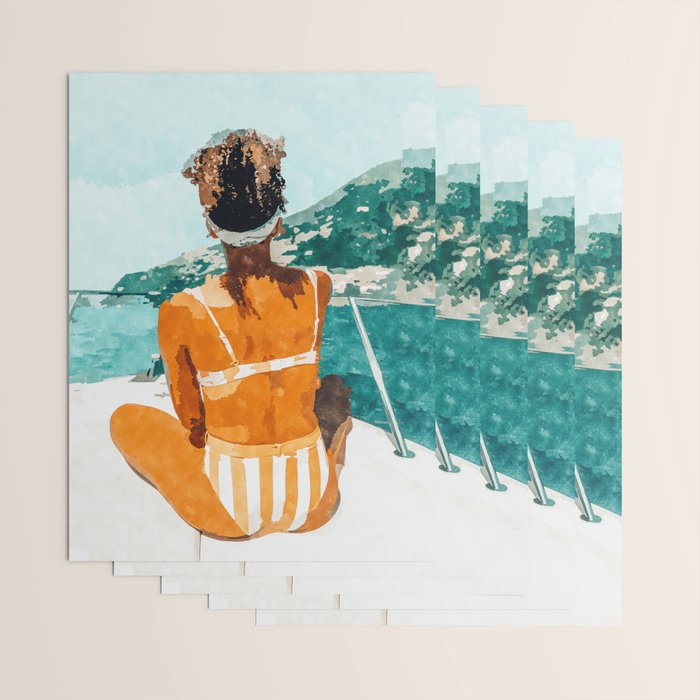 Solo Traveler, Watercolor Black Woman Painting, Travel Tropical Summer Illustration Wrapping Paper Gallery Image 3