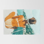 Solo Traveler, Watercolor Black Woman Painting, Travel Tropical Summer Illustration Rug Gallery Image 2