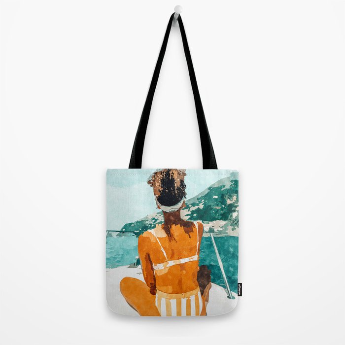 Solo Traveler, Watercolor Black Woman Painting, Travel Tropical Summer Illustration Tote Bag Gallery Image 2