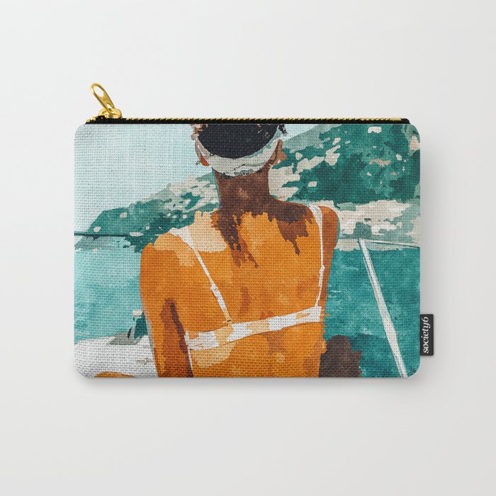 Solo Traveler, Watercolor Black Woman Painting, Travel Tropical Summer Illustration Carry All Pouch Gallery Image 1