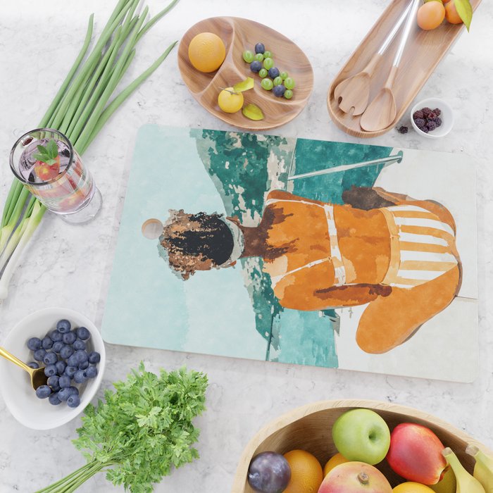 Solo Traveler, Watercolor Black Woman Painting, Travel Tropical Summer Illustration Cutting Board Gallery Image 2