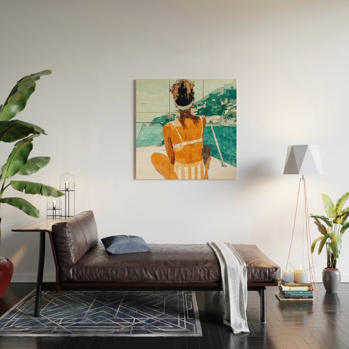 Solo Traveler, Watercolor Black Woman Painting, Travel Tropical Summer Illustration Wood Wall Art Gallery Image 2