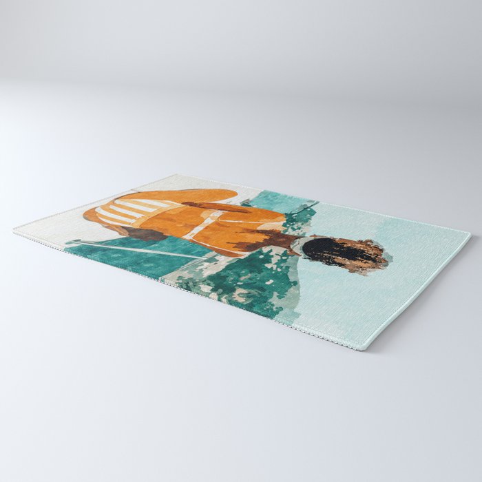 Solo Traveler, Watercolor Black Woman Painting, Travel Tropical Summer Illustration Rug Gallery Image 3