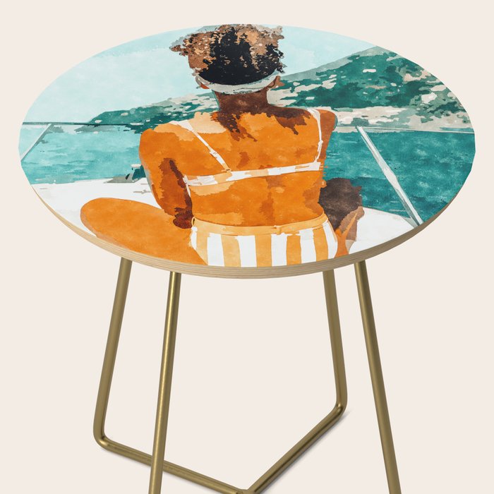 Solo Traveler, Watercolor Black Woman Painting, Travel Tropical Summer Illustration Side Table Gallery Image 2