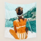 Solo Traveler, Watercolor Black Woman Painting, Travel Tropical Summer Illustration Wall Tapestry Gallery Image 4