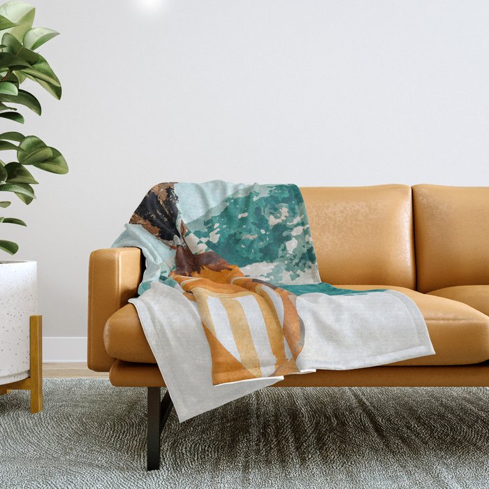 Solo Traveler, Watercolor Black Woman Painting, Travel Tropical Summer Illustration Throw Blanket Gallery Image 1