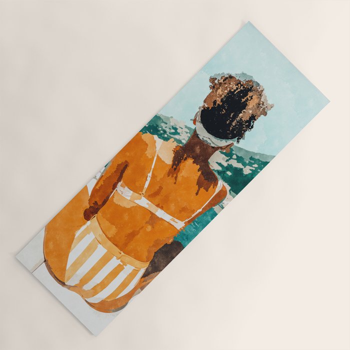 Solo Traveler, Watercolor Black Woman Painting, Travel Tropical Summer Illustration Yoga Mat Gallery Image 1