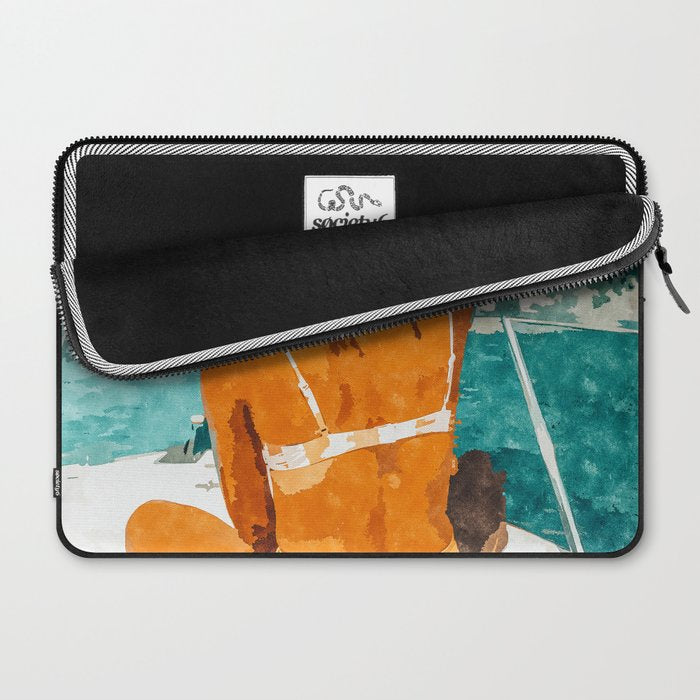 Solo Traveler, Watercolor Black Woman Painting, Travel Tropical Summer Illustration Laptop Sleeve Gallery Image 2