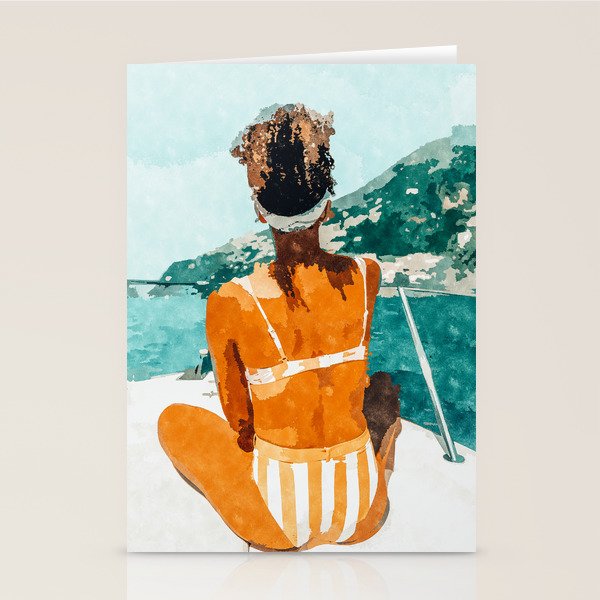 Solo Traveler, Watercolor Black Woman Painting, Travel Tropical Summer Illustration Stationery Card Gallery Image 2