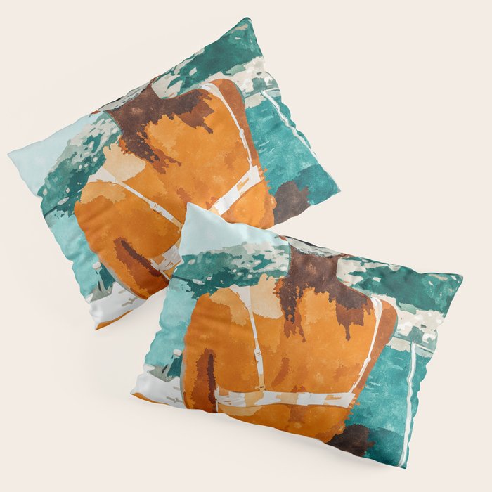 Solo Traveler, Watercolor Black Woman Painting, Travel Tropical Summer Illustration Pillow Sham Gallery Image 3