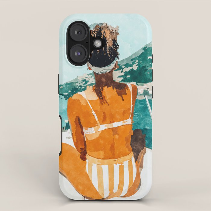 Solo Traveler, Watercolor Black Woman Painting, Travel Tropical Summer Illustration iPhone Case Gallery Image 1