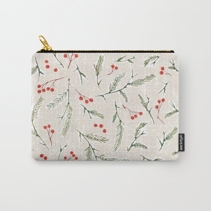 Christmas Pine and Berries Neutral Carry All Pouch Gallery Image 1