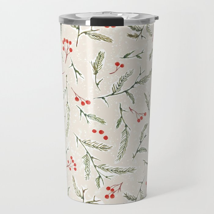 Christmas Pine and Berries Neutral Travel Mug Gallery Image 1