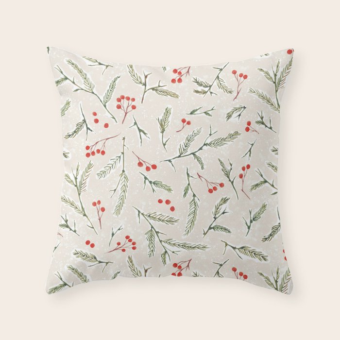 Christmas Pine and Berries Neutral Throw Pillow Gallery Image 6