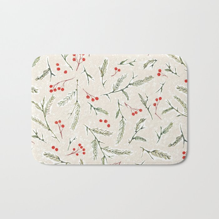 Christmas Pine and Berries Neutral Bath Mat Gallery Image 1