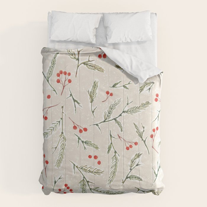 Christmas Pine and Berries Neutral Comforter Gallery Image 1