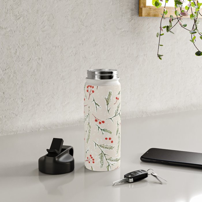 Christmas Pine and Berries Neutral Water Bottle Gallery Image 4