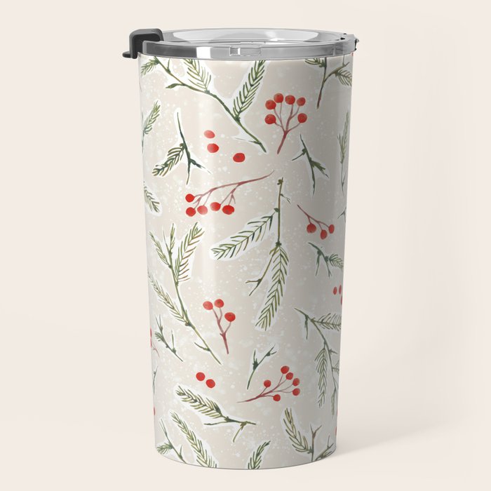 Christmas Pine and Berries Neutral Travel Mug Gallery Image 3