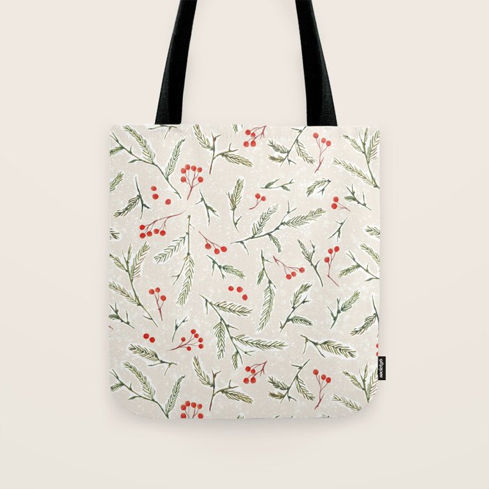 Christmas Pine and Berries Neutral Tote Bag Gallery Image 1