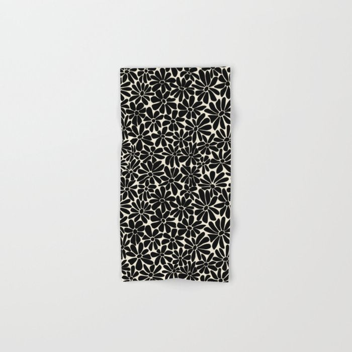 Black and White Retro Floral Art Print  Bath Towel Gallery Image 1