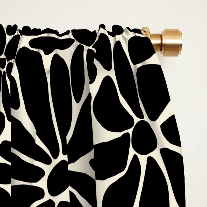 Black and White Retro Floral Art Print  Window Curtain Gallery Image 2