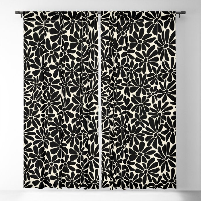 Black and White Retro Floral Art Print  Window Curtain Gallery Image 1