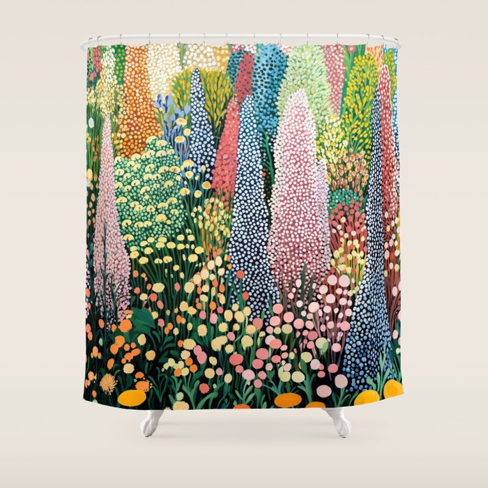 Floral Art Botanical Wall Art Maximalist Art Dopamine Decor Flower Print Japanese Painting  Shower Curtain Gallery Image 1