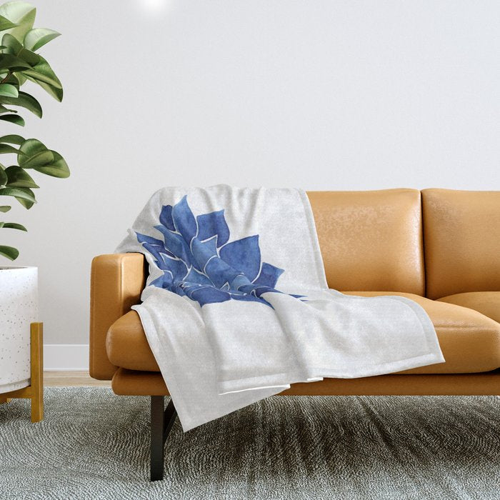 Indigo Succulent |  Watercolor Painting Throw Blanket Gallery Image 1
