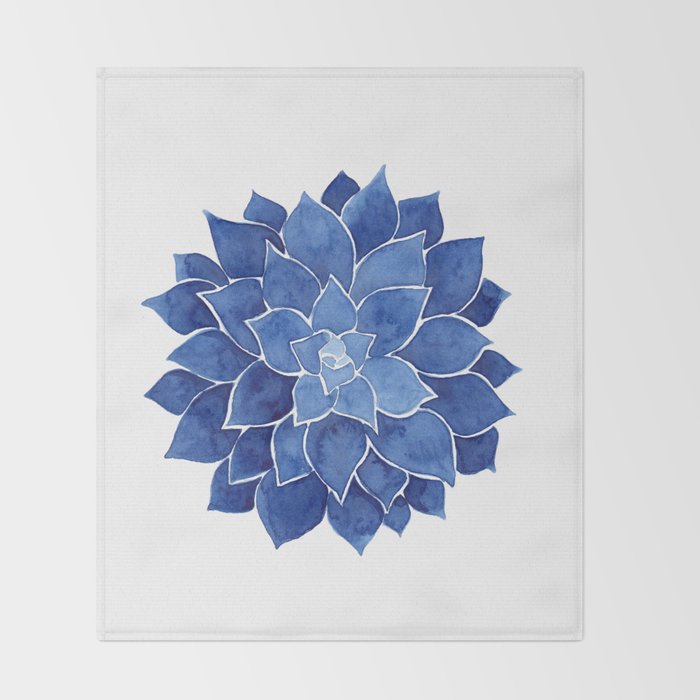 Indigo Succulent |  Watercolor Painting Throw Blanket Gallery Image 2