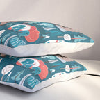 Besties // blue background white Yeti brown Bigfoot blue pine trees red and coral details Pillow Sham Gallery Image 3