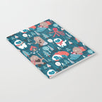 Besties // blue background white Yeti brown Bigfoot blue pine trees red and coral details Notebook Gallery Image 2