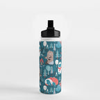 Besties // blue background white Yeti brown Bigfoot blue pine trees red and coral details Water Bottle Gallery Image 2