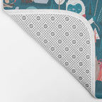 Besties // blue background white Yeti brown Bigfoot blue pine trees red and coral details Bath Mat Gallery Image 2