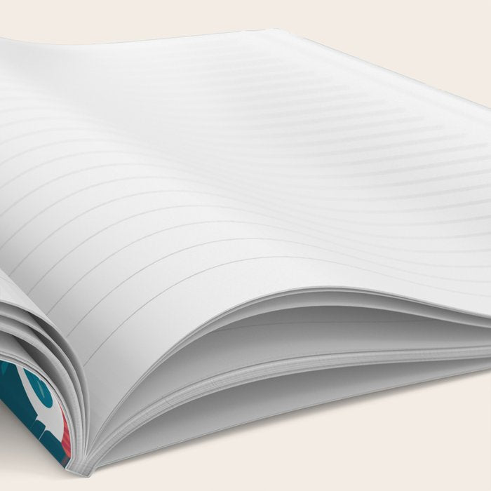 Besties // blue background white Yeti brown Bigfoot blue pine trees red and coral details Notebook Gallery Image 2