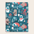 Besties // blue background white Yeti brown Bigfoot blue pine trees red and coral details Notebook Gallery Image 4