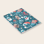 Besties // blue background white Yeti brown Bigfoot blue pine trees red and coral details Notebook Gallery Image 3
