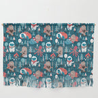 Besties // blue background white Yeti brown Bigfoot blue pine trees red and coral details Wall Hanging Gallery Image 1