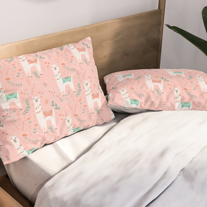 Lovely Llama on Pink Pillow Sham Gallery Image 2