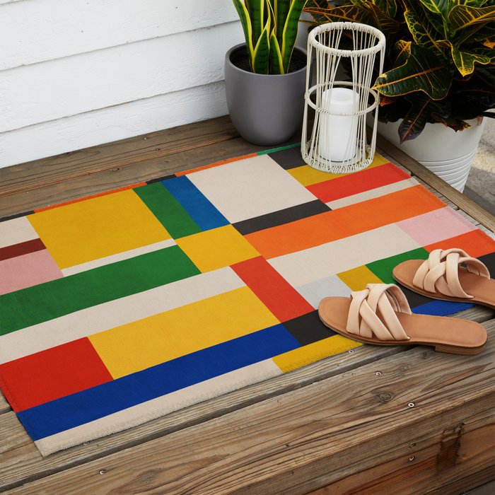 Mid-Century Modern Colorful Artwork Outdoor Rug Gallery Image 2