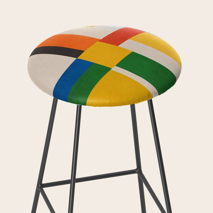 Mid-Century Modern Colorful Artwork Stool Gallery Image 2
