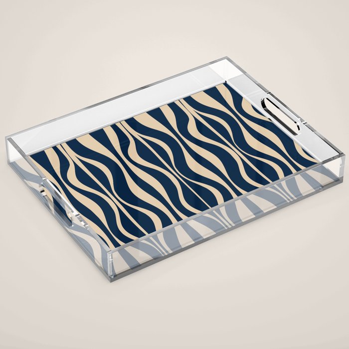 Mid Century Modern Hourglass Abstract Pattern in Navy Blue and Beige Acrylic Tray Gallery Image 1