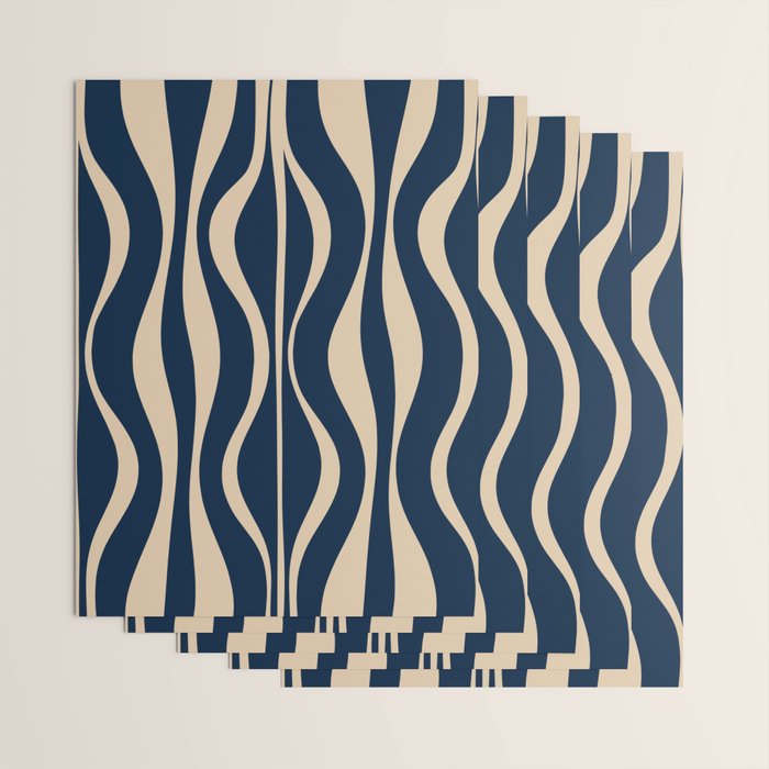 Mid Century Modern Hourglass Abstract Pattern in Navy Blue and Beige Wrapping Paper Gallery Image 3