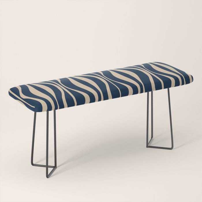 Mid Century Modern Hourglass Abstract Pattern in Navy Blue and Beige Bench Gallery Image 1